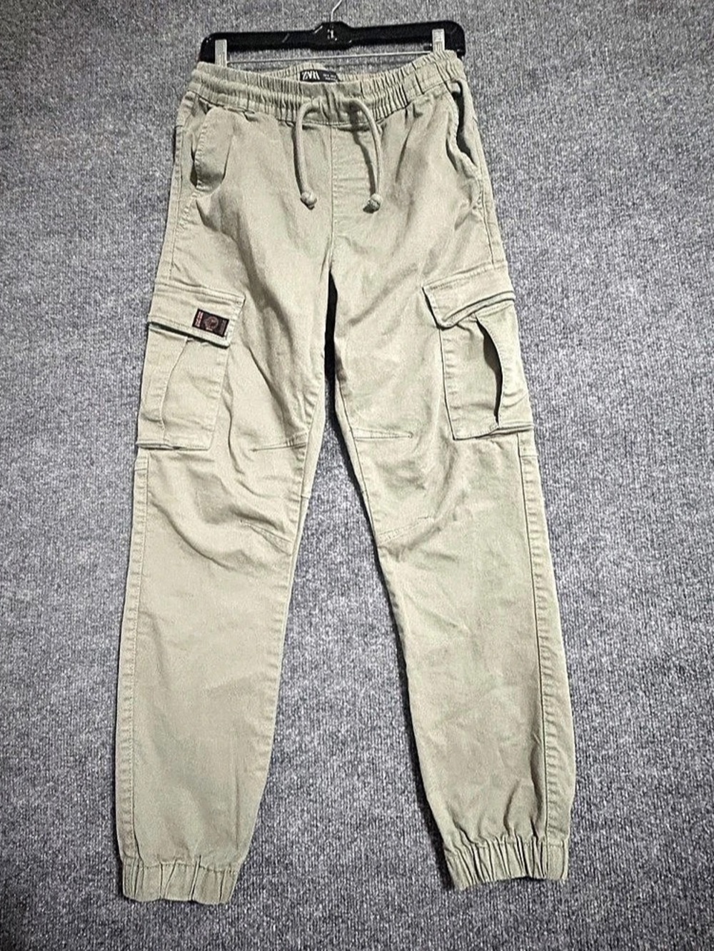 Zara Mens Small 30 Green Utility Tactical Cargo Joggers Pants Slim Fit Cotton
